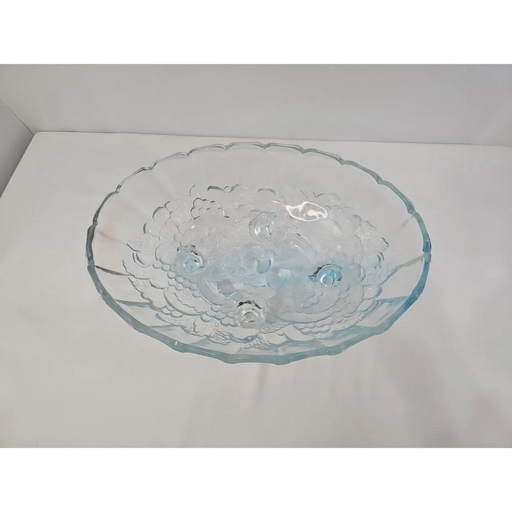 Large Vintage Indiana Glass Harvest ICE BLUE GLASS FOOTED OVAL FRUIT BOWL‎ 12x9